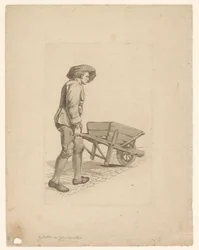hombre con carretilla Hombres y mujeres de pie con ropa diferente (título de la serie) Colección de varias poses masculinas y femeninas vestidas, para el ejercicio de jóvenes pintores y entusiastas (título de la serie)