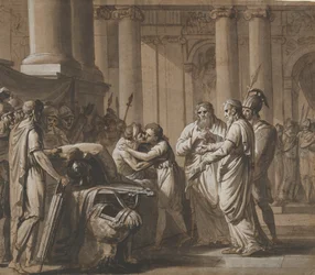 Escena de la historia romana, representando a un joven recibiendo armadura de un moribundo, finales del siglo XVIII-mediados del siglo XIX