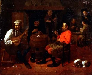 Interior de una Taberna con Jugador de Mandolina