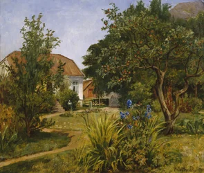 Jardín de verano con casa