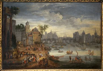 Vista de París con el Pont Neuf. Pintura atribuida a Mathieu Schoevaerdts (finales del siglo XVII), óleo sobre lienzo