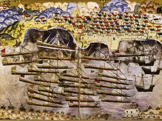 La flota de Barbarroja invernando en el puerto francés de Toulon
