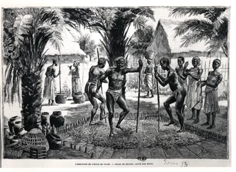 Hombres Ewe haciendo aceite de palma, finales del siglo XIX