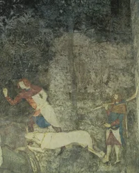 Hombres cazando con perros (detalle)