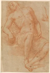Un desnudo masculino, medio reclinado