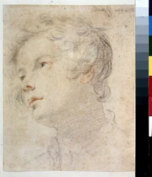 Cabeza de un niño. Pintura de Matteo Rosselli (1578-1650). Tiza y tiza roja sobre papel