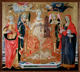 Santa Bárbara en el trono, Santa María Magdalena, Santa Catalina de Alejandría