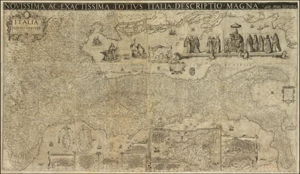 Mapa de Italia de 1630 de Matthaeus Greuter, publicado en 1657 por Stefano Scolari