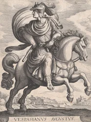 Emperador Vespasiano a caballo, de la serie Los primeros doce césares romanos, placa 1..., 1610-50
