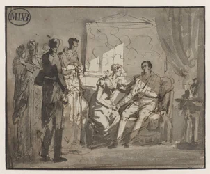 La reina Guillermina visita al príncipe de Orange herido, tras la batalla de Waterloo, en Bruselas
