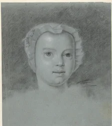 Cabeza de niña con sombrero blanco