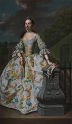 Retrato de Charlotte Beatrix Strick van Linschoten
Retrato de Charlotte Beatrix Strick van Linschoten (n. 1732), segunda esposa de Gerard Cornelis van Riebeeck, presumiblemente de pie delante de su casa de campo Eemwijck en Voorburg