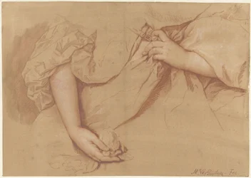 Estudio de un brazo izquierdo y derecho sobre un vestido amplio