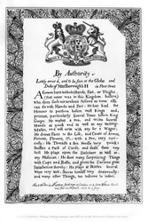 Cartel caligráfico de exhibición de Matthew Buchinger, Enano de Nurnburg, 1717, 1840