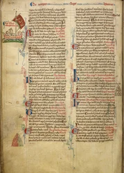 Royal 14 C. VII, f.116v Dibujo marginal del rey Enrique III navegando por el Canal de la Mancha hasta Bretaña, con parte del texto adjunto de puño y letra del autor, ilustración de 