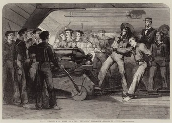 Instrucción naval a bordo del HMS Britannia, Portsmouth, lecciones de artillería