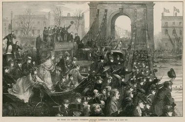 La carrera de botes de Oxford y Cambridge: Puente de Hammersmith el día de la carrera