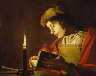 Un joven leyendo a la luz de una vela, de Matthias Stom (Stomer) (ca. 1600-después de 1650). Óleo sobre lienzo, ca. 1630. Dimensiones: 58,5 x 73,5 cm. Nationalmuseum Stockholm