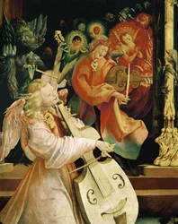 Un ángel tocando el violonchelo (pintura sobre madera de tilo)