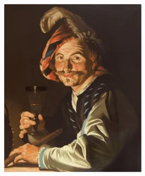 Flautista con copa de vino, c.1615-50 (óleo sobre lienzo)