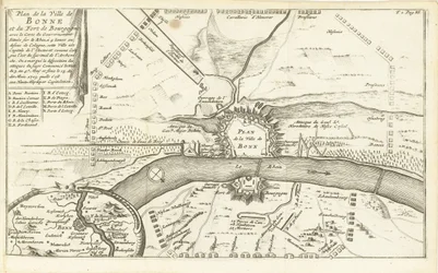 Beleg van Bonn, 1703 Plano de la Ciudad de Bonne y el Fuerte de Borgoña (...) (título sobre objeto)