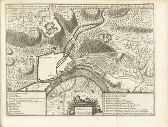 Beleg van Huy, 1705 Plano del Castillo de la Ciudad y Fuerte de Huy sitiado por los Ejércitos del S.A.E. de Baviere & du Marechal de Villeroy le 26 de mayo de 1705 (título sobre el objeto)