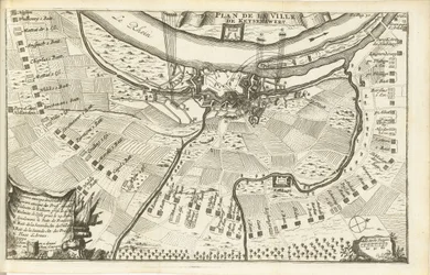 Asedio de Keizersweerd, 1702 Plan de la Ville de Keyserswert (título del objeto)