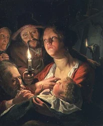 Madre e hijo a la luz de las velas