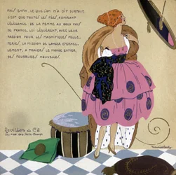 Mujer frente a su espejo, anuncio de pieles Revillon, c. 1920-1930 (ilustración)
