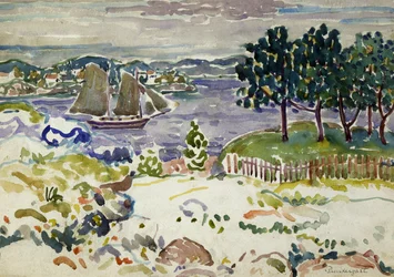 Entrada con velero, Maine, ca. 1913-1915