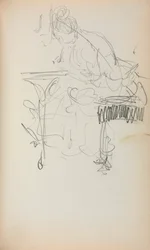 Cuaderno de bocetos italiano: Mujer sentada cosiendo página 153, 1898-1899