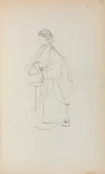 Cuaderno de bocetos italiano: Mujer de pie sosteniendo un bolso página 56, 1898-1899