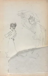 Cuaderno de Bocetos Italiano: Mujer de Pie de Perfil y Hombre con Paraguas página 2, 1898-1899
