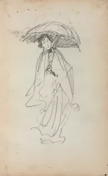 Cuaderno de bocetos italiano: Mujer de pie con parasol (página 259), 1898-1899