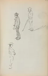 Cuaderno de bocetos italiano: Tres hombres de pie, página 44, 1898-1899
