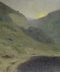 Paisaje al atardecer (óleo sobre lienzo)