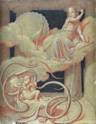 Hércules niño matando a las serpientes enviadas por Hera para matarlo en su cuna (dibujo)