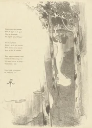 Ilustración con una mujer desnuda de pie entre árboles junto a un lago para acompañar el poema Petit Air de Stéphane Mallarmé
Ilustración del soneto Petit Air de Stéphane Mallarmé
L