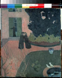 La visita. Pintura de Maurice Denis (1870-1943), hacia 1892-1893. Tamaño: 37,5x33cm. Óleo sobre tela. Arte Nabis. Museo del Hermitage, San Petersburgo