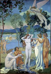 La historia de Psique (Panel 1: Eros impresionado por la belleza de Psique). Pintura de Maurice Denis (1870-1943)