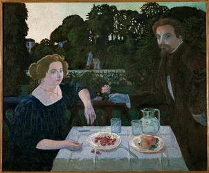 Maurice Denis y Marthe al amanecer, autorretrato, Tarde en el jardín (óleo sobre lienzo)