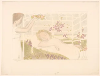 Una niña dormida recibe una guirnalda de flores
Allégorie (título del objeto)
Representaciones del amor (título de la serie)
Amour (título de la serie)