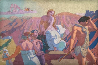 La historia de la psique, Panel VI. Los parientes de psique se despiden en la cima de una montaña