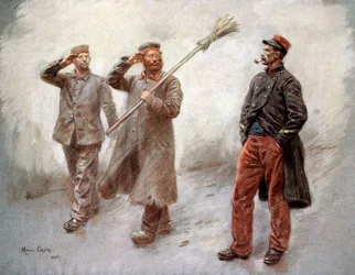 En campo de prisioneros alemanes en Dinan (Bretaña, Francia) dibujo de Maurice Orange