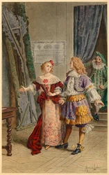 Entre bastidores de Scapin, Armande, Baron y Moliere (ilustración)