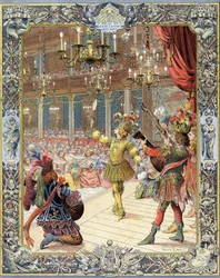Luis XIV, participante en el "Ballet de la Nuit", libreto de Isaac de Benserade (1612-1691), con un traje de sol en el gran salón del Pequeño Borbón en París, 23 de febrero