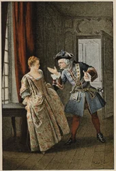 Manon y su hermano - en “Historia de Manon Lescaut y del caballero Des Grieux” por el abate Prévost (1697-1763), escritor francés. Grabado según dibujos de Maurice Leloir (1885)