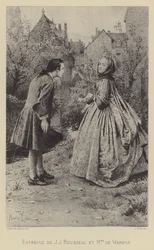 Encuentro de Jean-Jacques Rousseau y Madame de Warens (grabado)