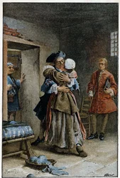 Visita al hospital - en “Histoire de Manon Lescaut et du chevalier Des Grieux” por el abate Prévost (1697-1763), escritor francés. Grabado después de dibujos de Maurice Leloir (1885)