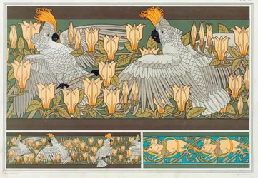 Diseño para cenefa de papel pintado con cacatúa y magnolia, publicado en 1897